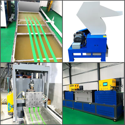 PET-omsnoeringsband die machine maakt 9-25 mm PET-verpakkingsbandproductiemachine met PLC-besturingssysteem.