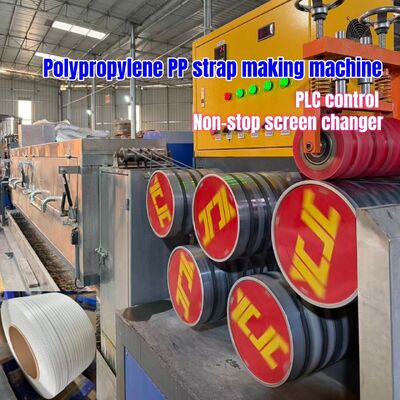 5-19mm PP Band Productielijn Met Drie Tractieapparaten en PLC Besturingssysteem
